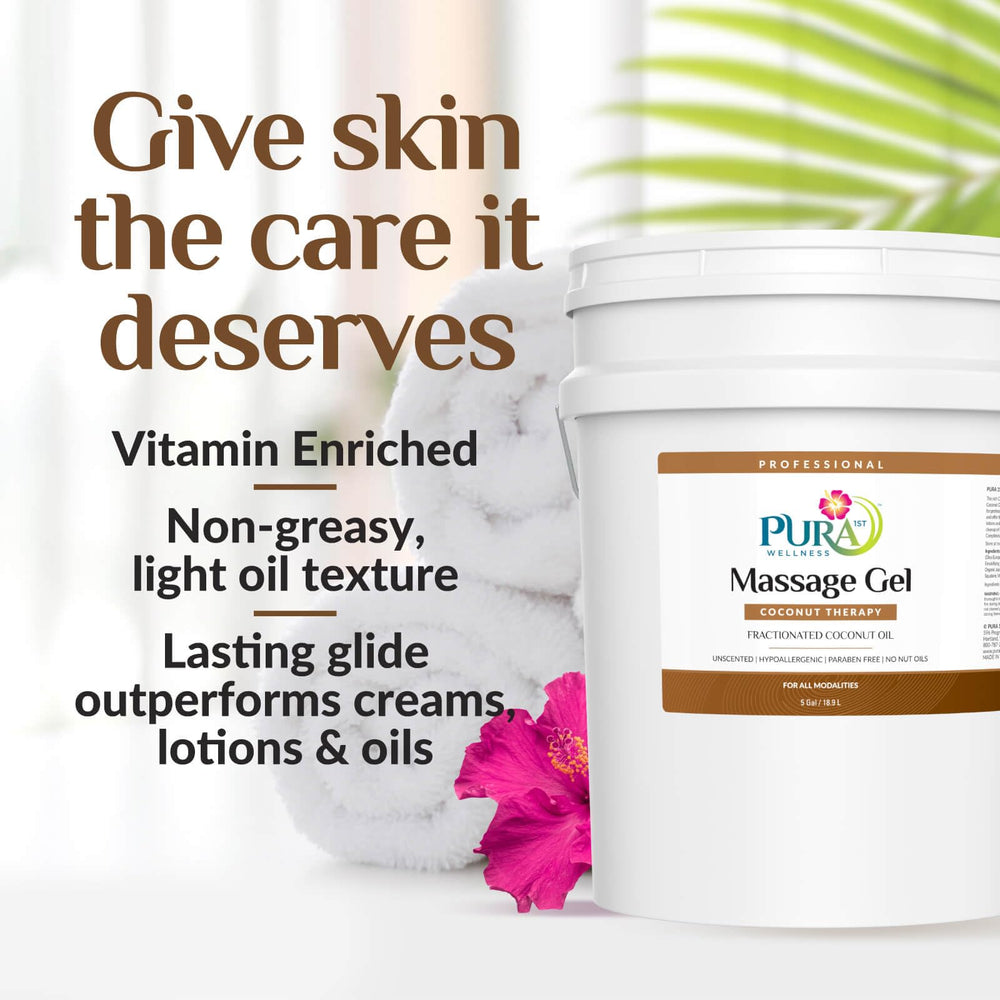 Massage session using PURA 1st Coconut Therapy Gel for smooth glide.