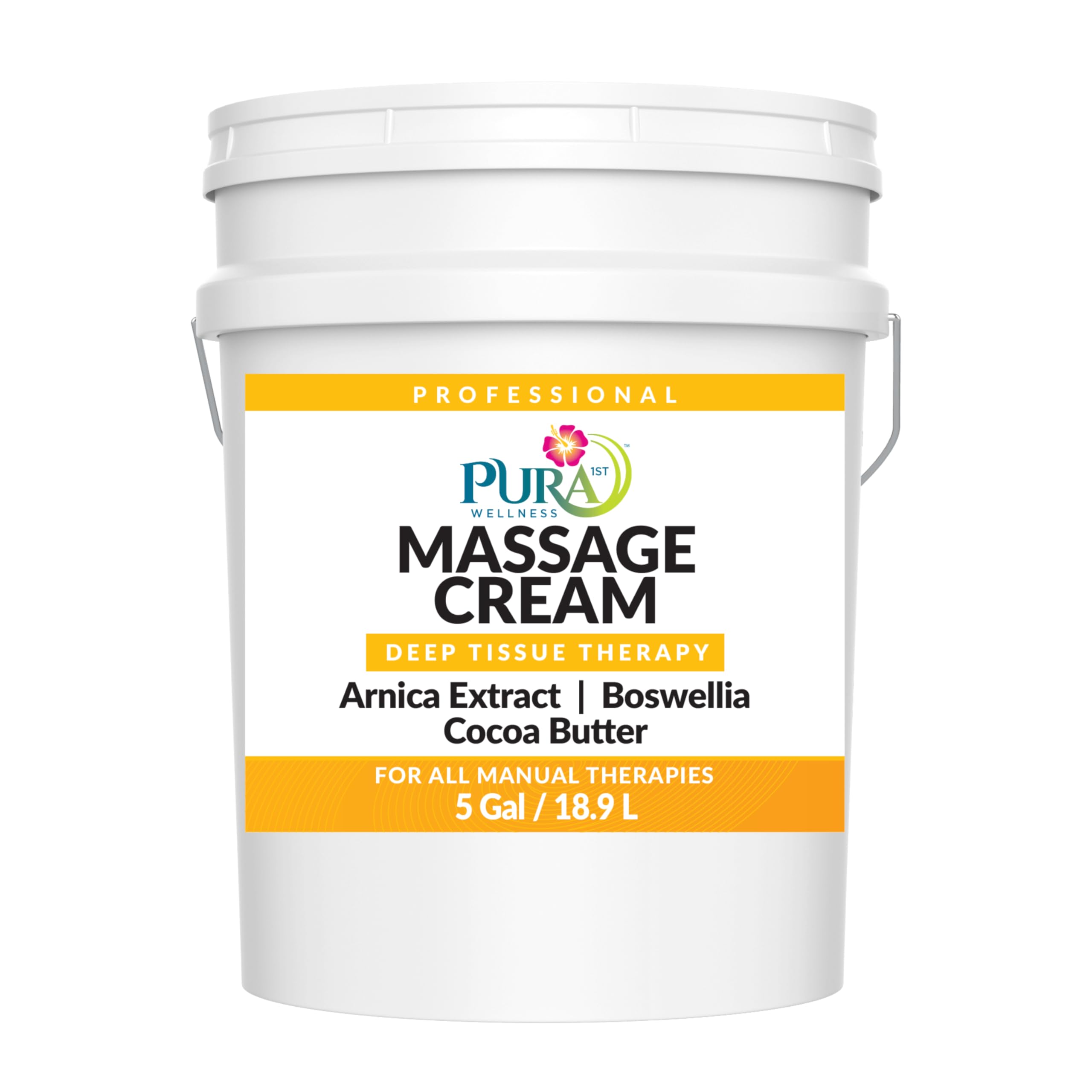 PURA 1st Deep Tissue Therapy Cream in a pump bottle ready for professional massage