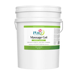 PURA 1st Herbal Therapy gel bottle pour showing smooth glide for deep tissue sessions.