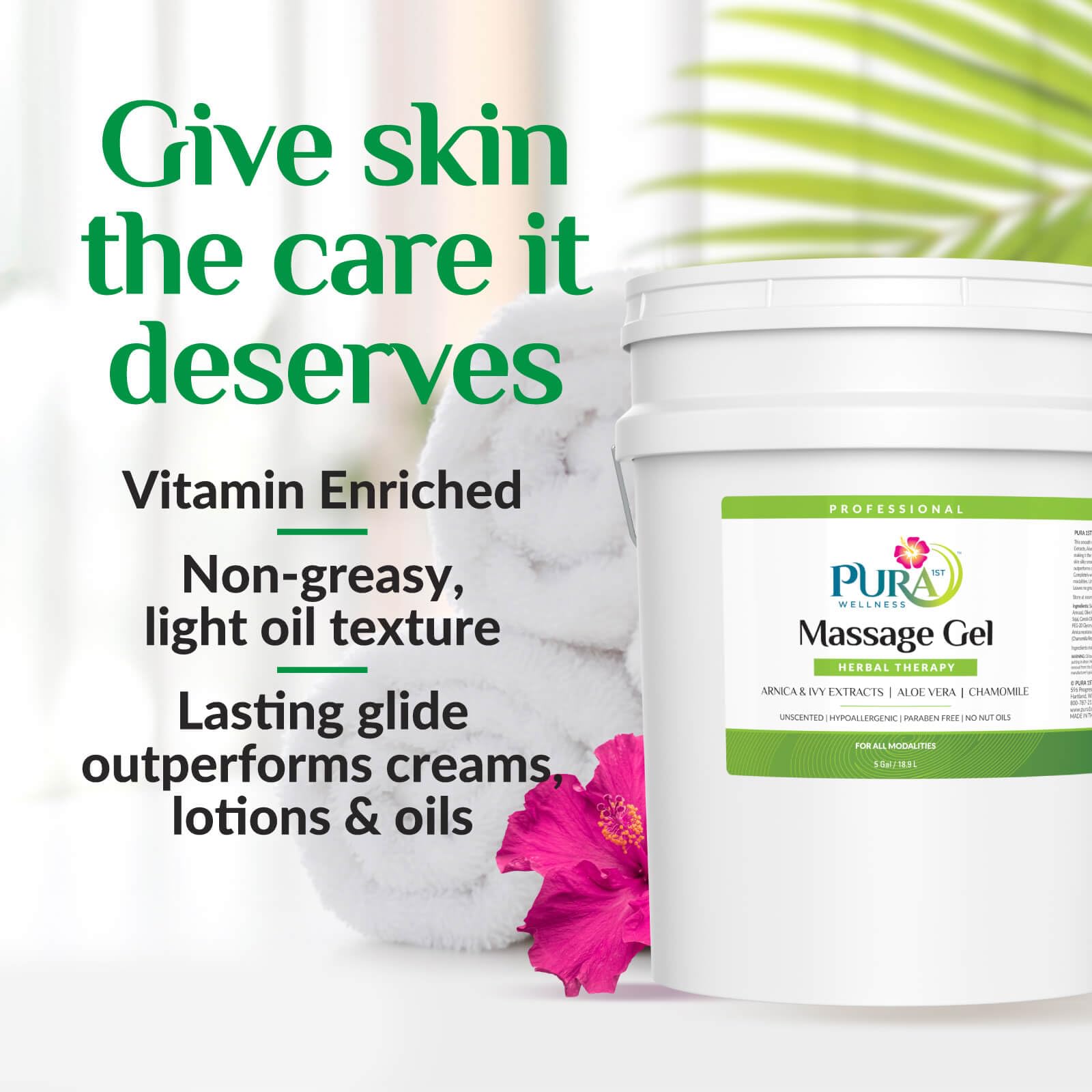 PURA 1st Herbal Therapy gel demonstrates a smooth glide for professional therapy.
