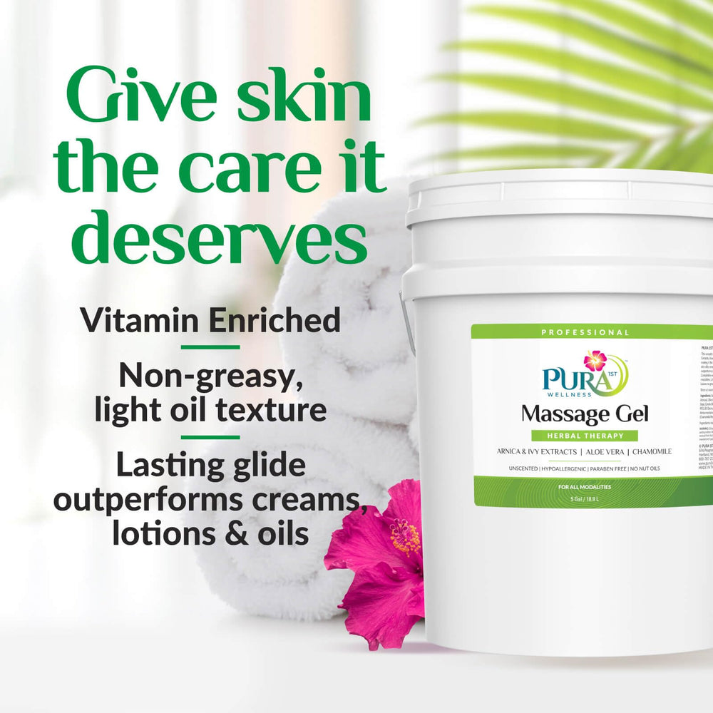 PURA 1st Herbal Therapy gel demonstrates a smooth glide for professional therapy.