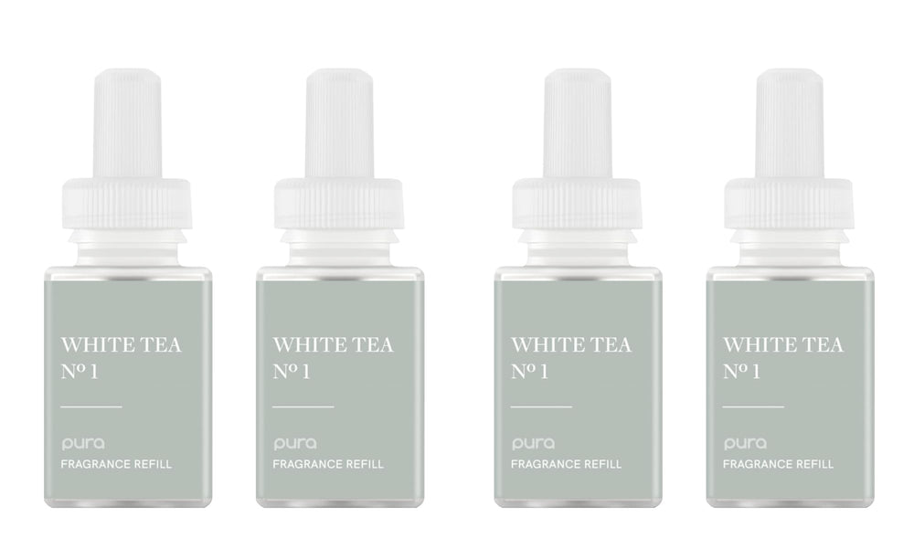 Pura diffuser with white tea blend and bergamot jasmine ambiance for spa-like ambiance.