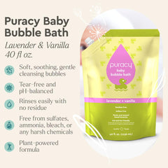 Puracy Bubble Bath tear-free formula provides gentle cleansing for delicate skin.