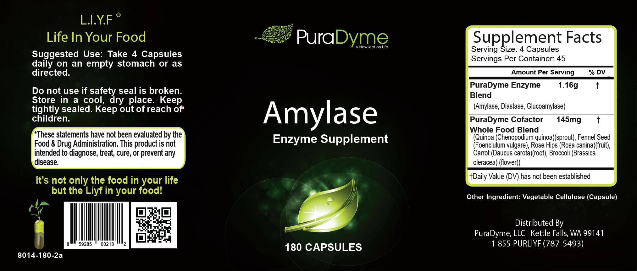 PuraDyme Amylase cofactor blend ingredients showcase enzyme synergy.