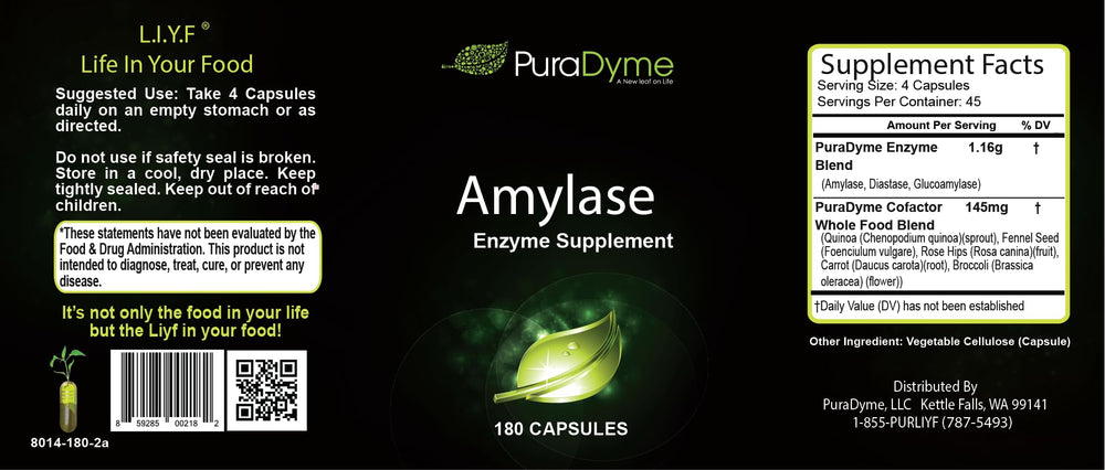 PuraDyme Amylase cofactor blend ingredients showcase enzyme synergy.