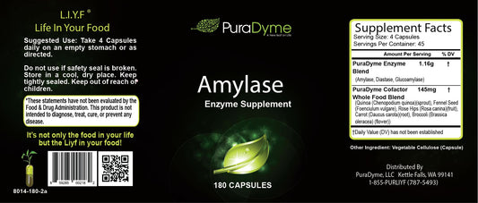 PuraDyme Amylase cofactor blend ingredients showcase enzyme synergy.