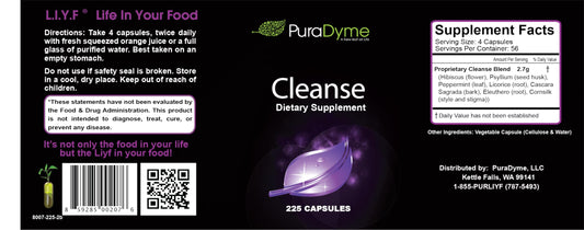 Puradyme Cleanse bottle pour showing simple daily dosage.