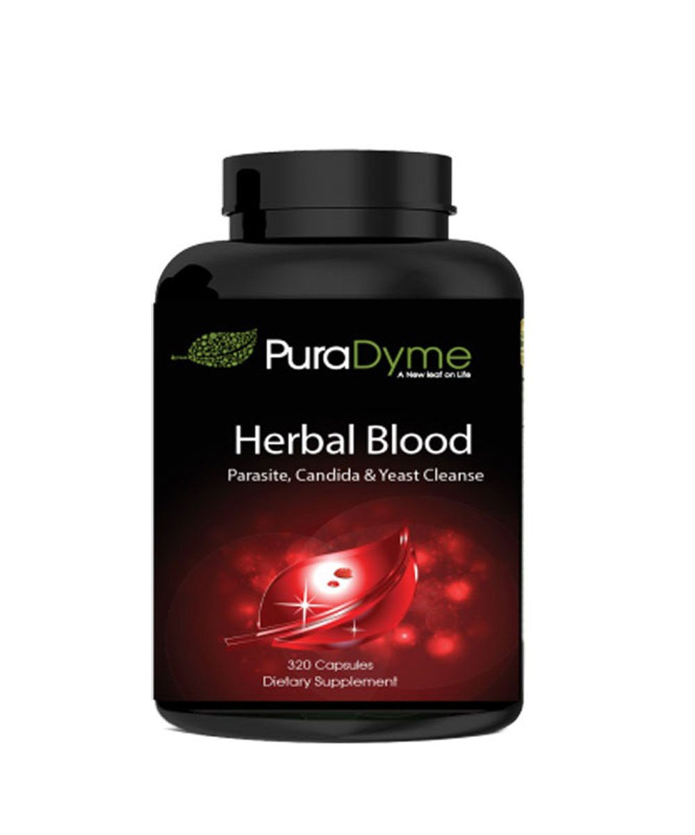 PuraDyme Herbal Blood bottle closeup with seal for daily wellness.