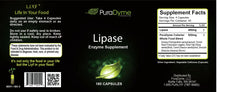 PuraDyme Lipase enzyme capsules being poured, highlighting convenient daily intake.