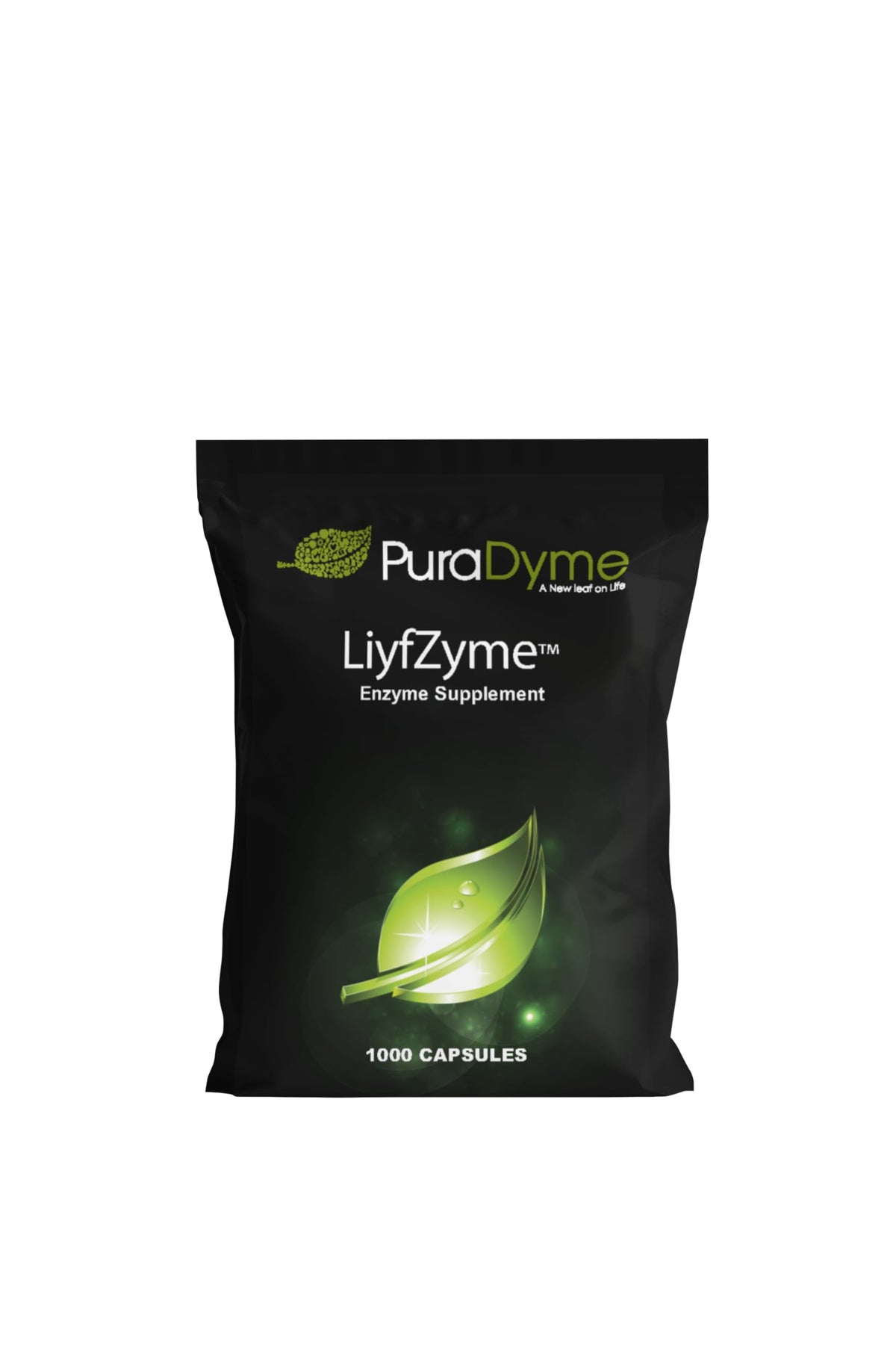 PuraDyme LiyfZyme bottle displaying 1000 vegan capsules for digestion support