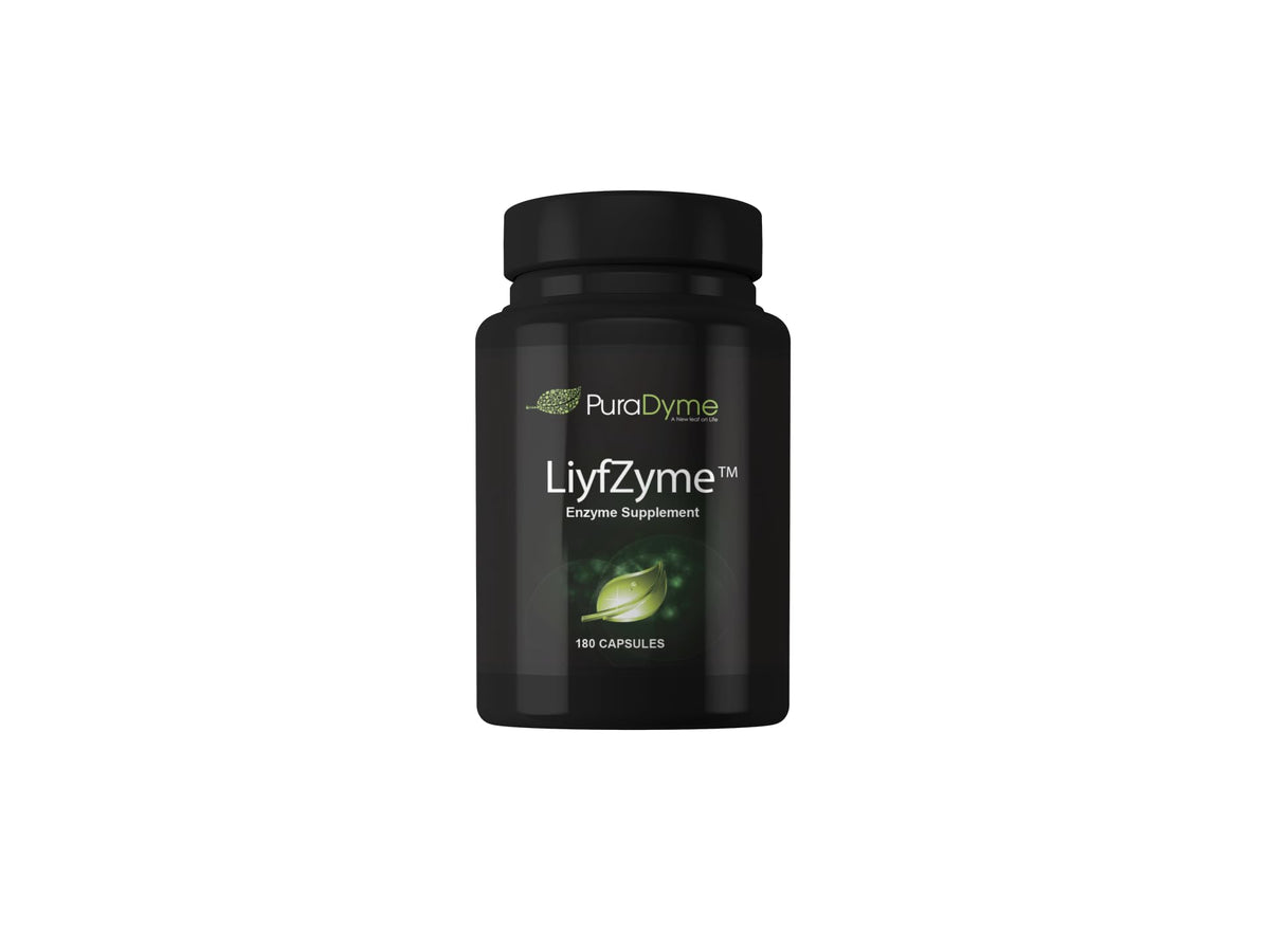 PuraDyme LiyfZyme bottle front view highlighting plant-based enzymes
