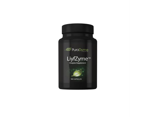 PuraDyme LiyfZyme bottle front view highlighting plant-based enzymes