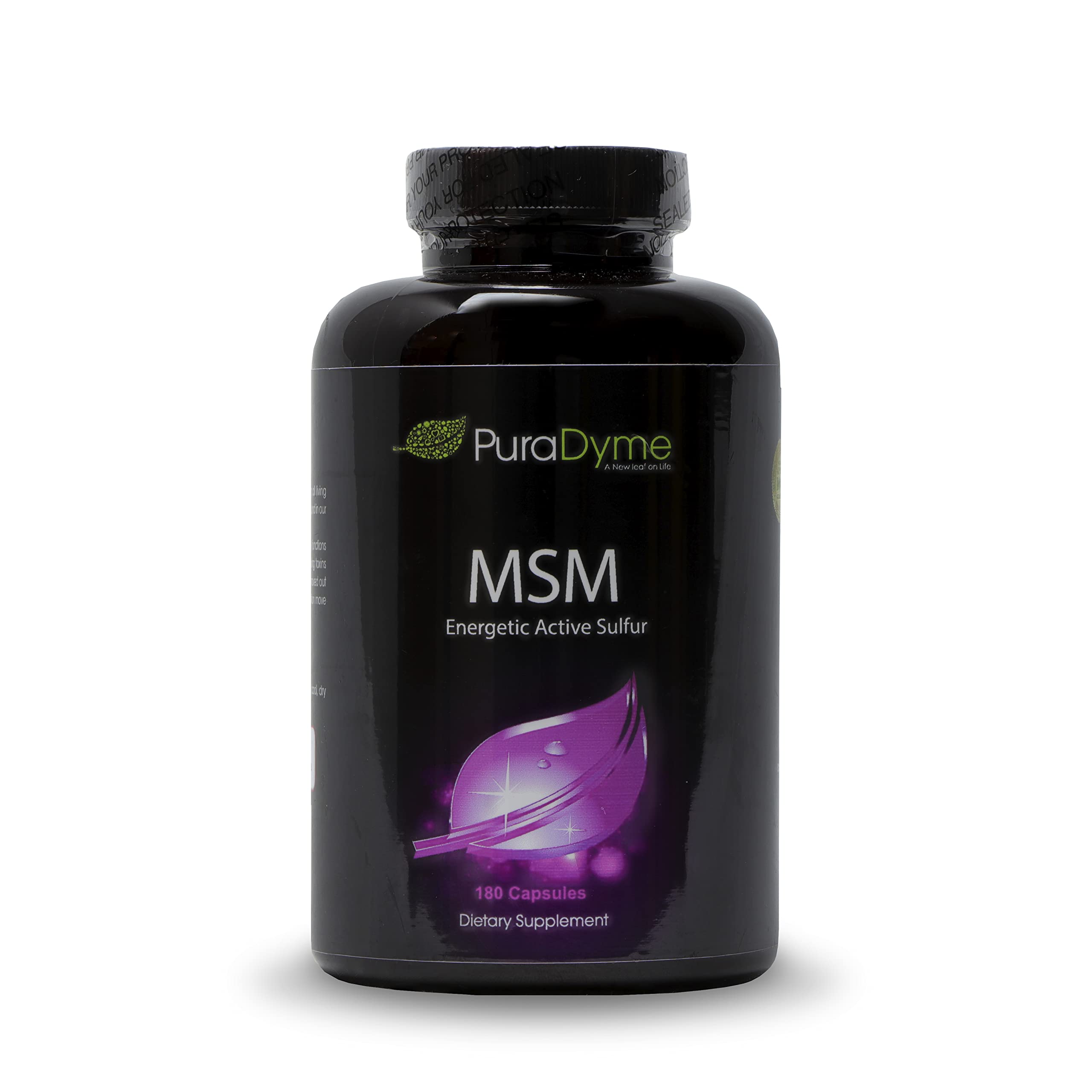 PuraDyme MSM bottle top view, ideal for daily wellness routine.