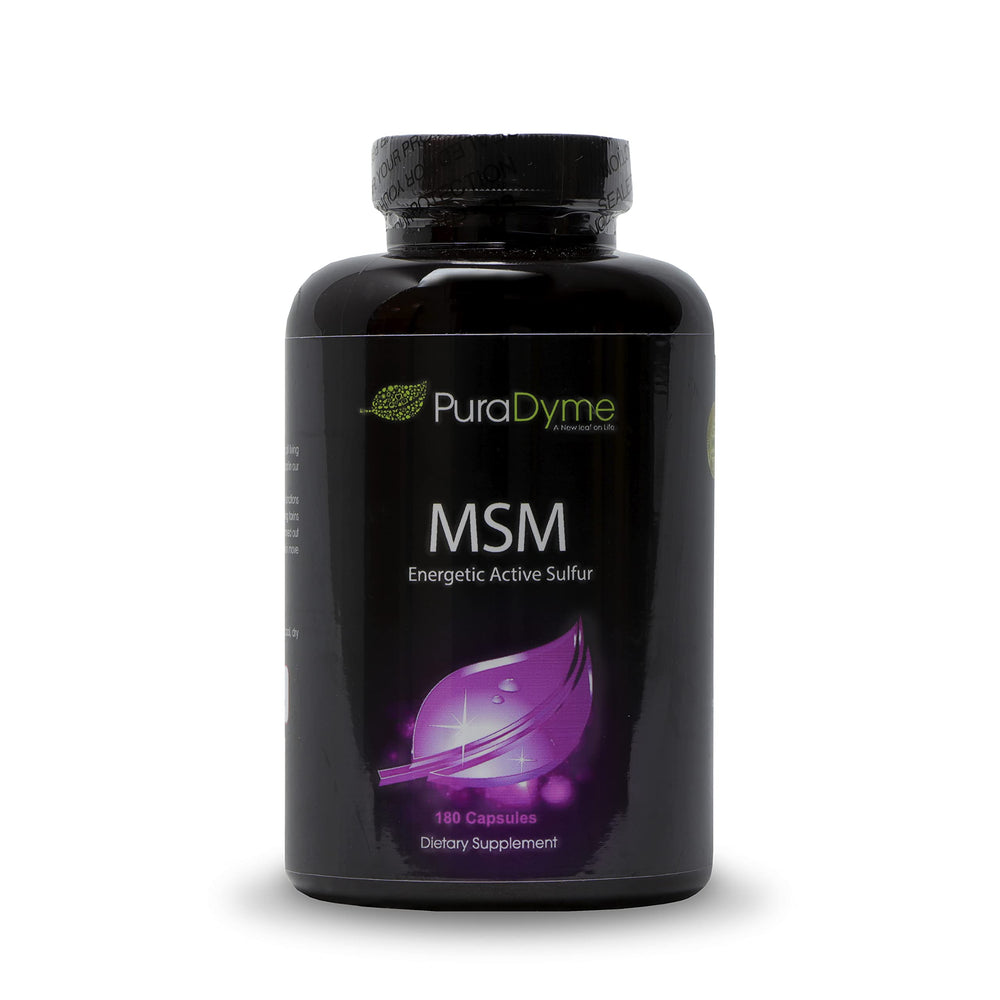 PuraDyme MSM bottle top view, ideal for daily wellness routine.