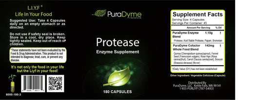 Puradyme protease capsules, easy-to-swallow for on-the-go protein support.