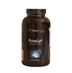 Puradyme PuraLiyf bottle label highlights a probiotic blend for daily gut support.