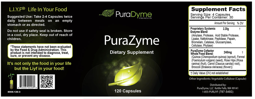 PuraDyme PuraZyme capsules closeup highlighting antioxidant support.