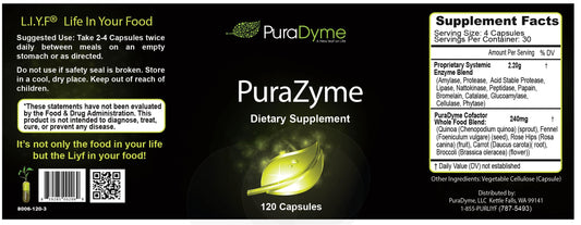 PuraDyme PuraZyme capsules closeup highlighting antioxidant support.