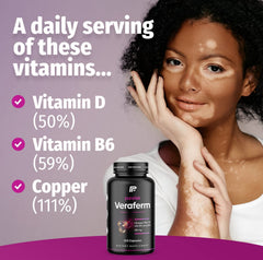 Purafair Veraferm tablets and water illustrate simple daily supplement routine