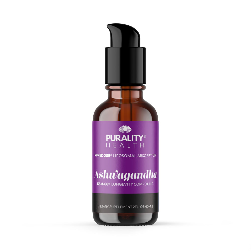 PURALITY HEALTH Ashwagandha liposomal bottle pour for easy daily dosing and stress support