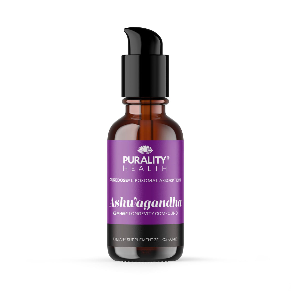 PURALITY HEALTH Ashwagandha liposomal bottle pour for easy daily dosing and stress support