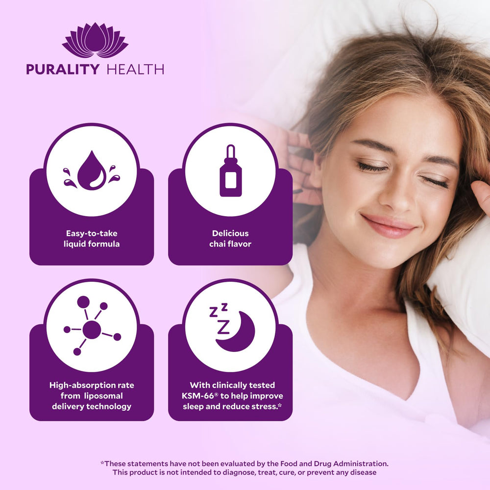 PURALITY HEALTH Ashwagandha liposomal packaging clean vegan non-GMO ingredients
