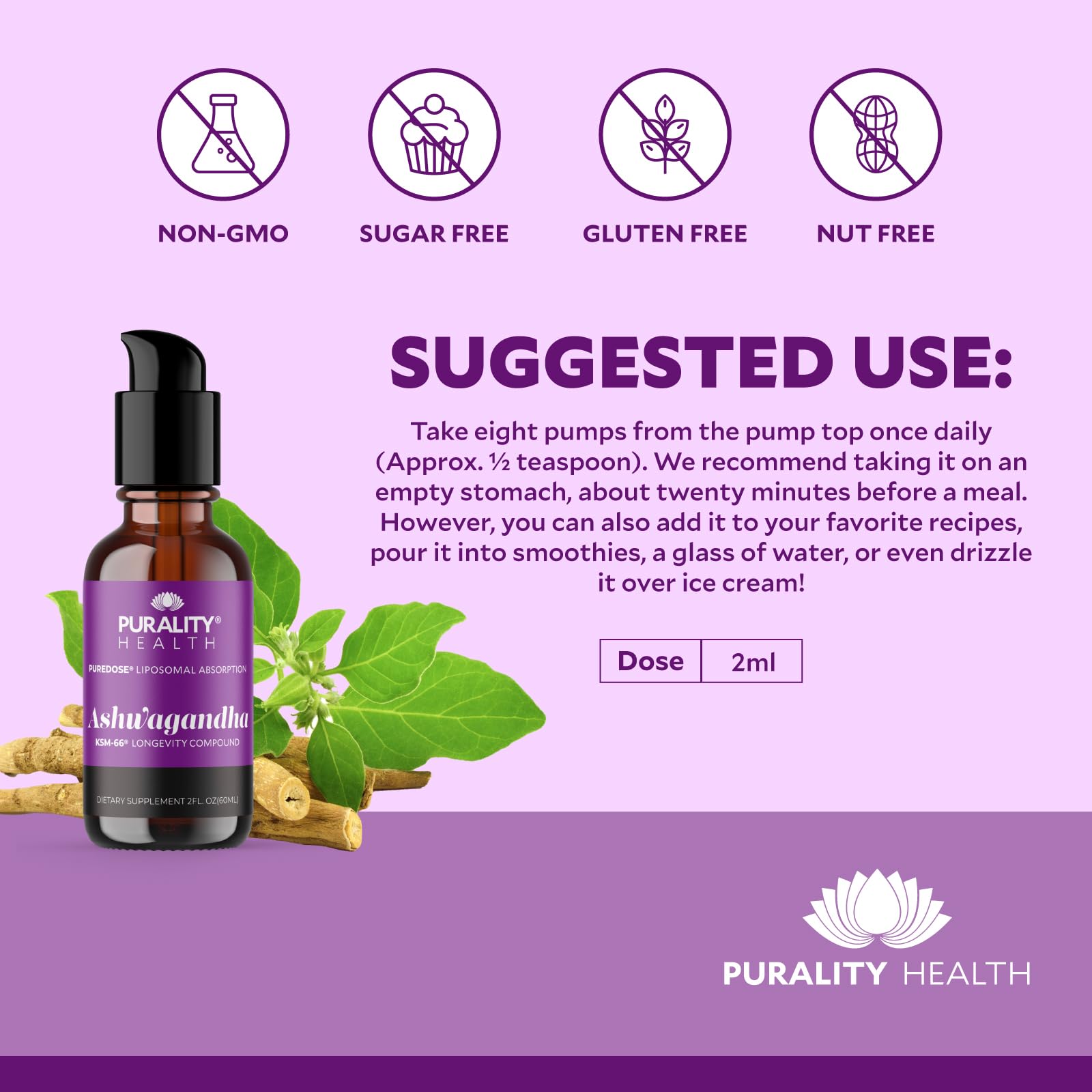 PURALITY HEALTH Ashwagandha liposomal technology micelle illustration highlights improved absorption