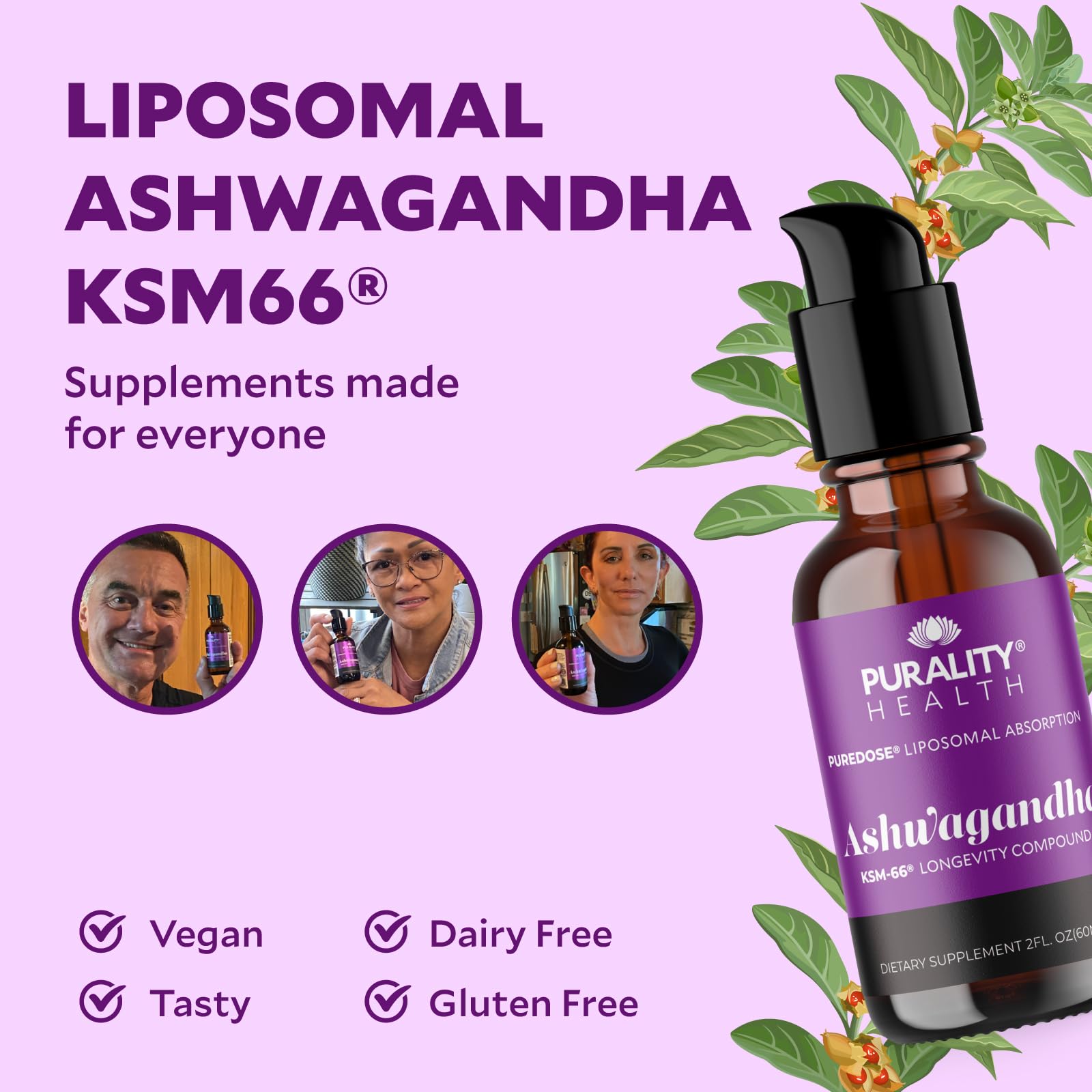 PURALITY HEALTH Ashwagandha liposomal use in cooled tea or smoothies for easy daily routine