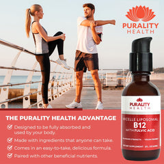 Purality Health B12 liquid with pump showing easy daily dosing