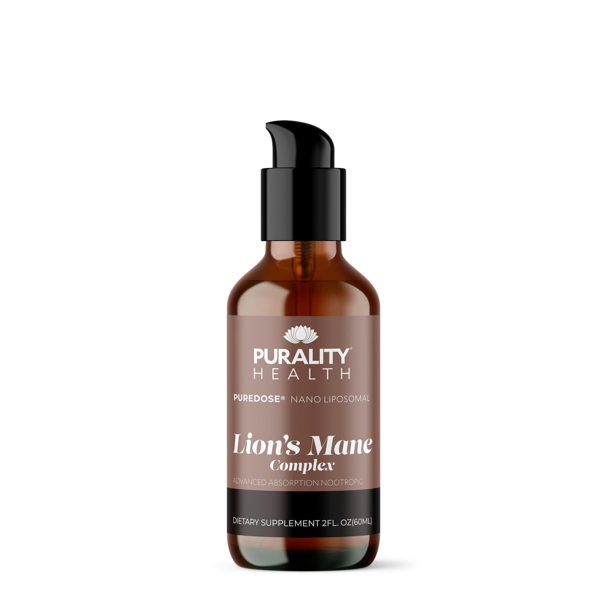 PURALITY HEALTH Lion’s Mane Complex bottle close-up highlighting brain support.