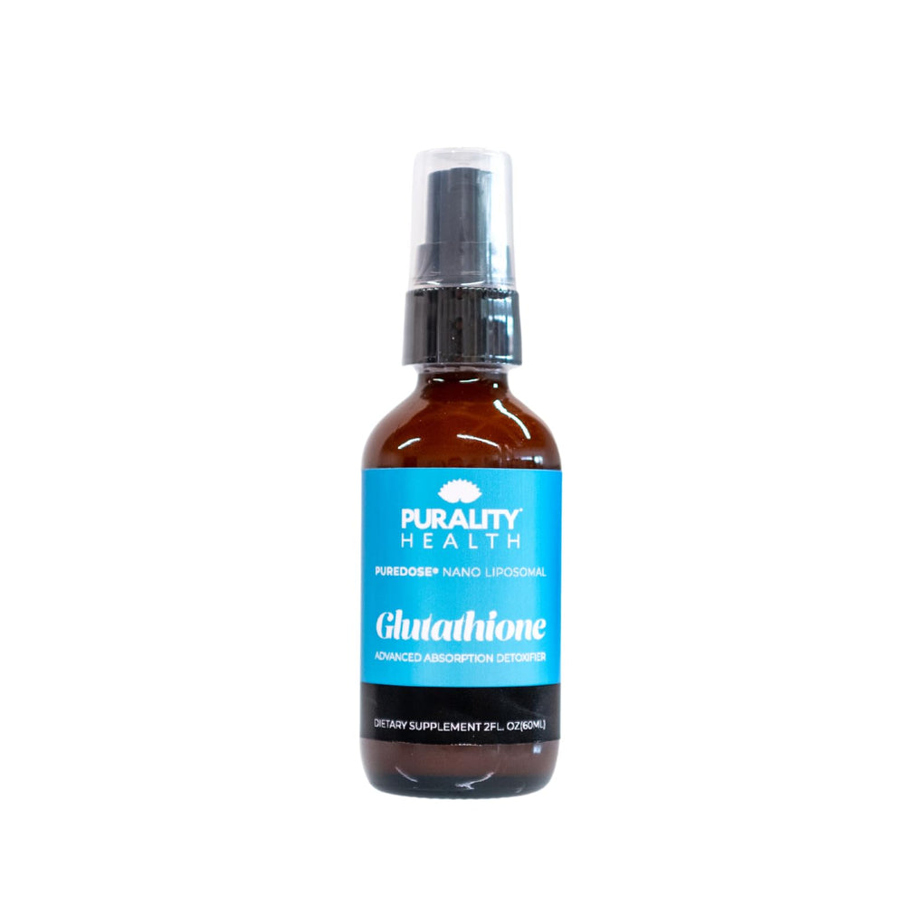 PURALITY HEALTH liposomal nano glutathione bottle shows enhanced absorption.