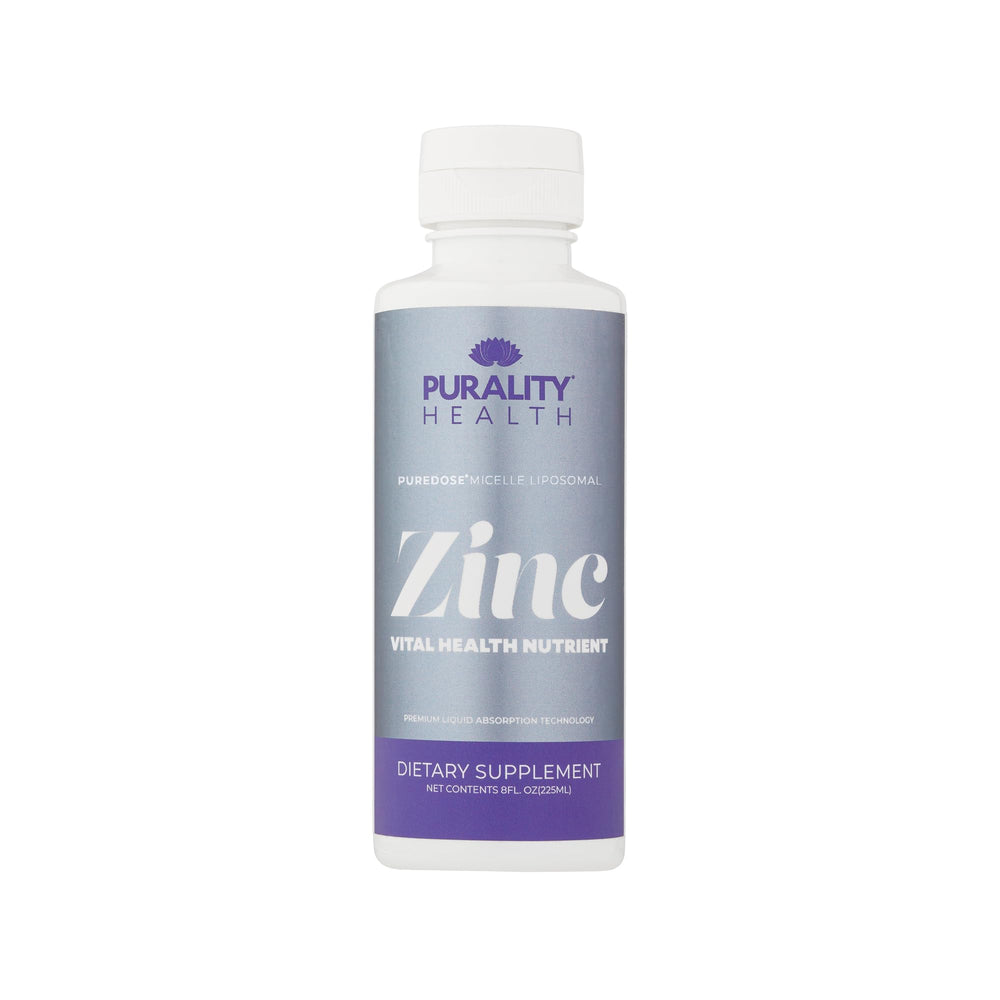 PURALITY HEALTH Liposomal Zinc bottle with blueberry flavor for easy daily dosing.