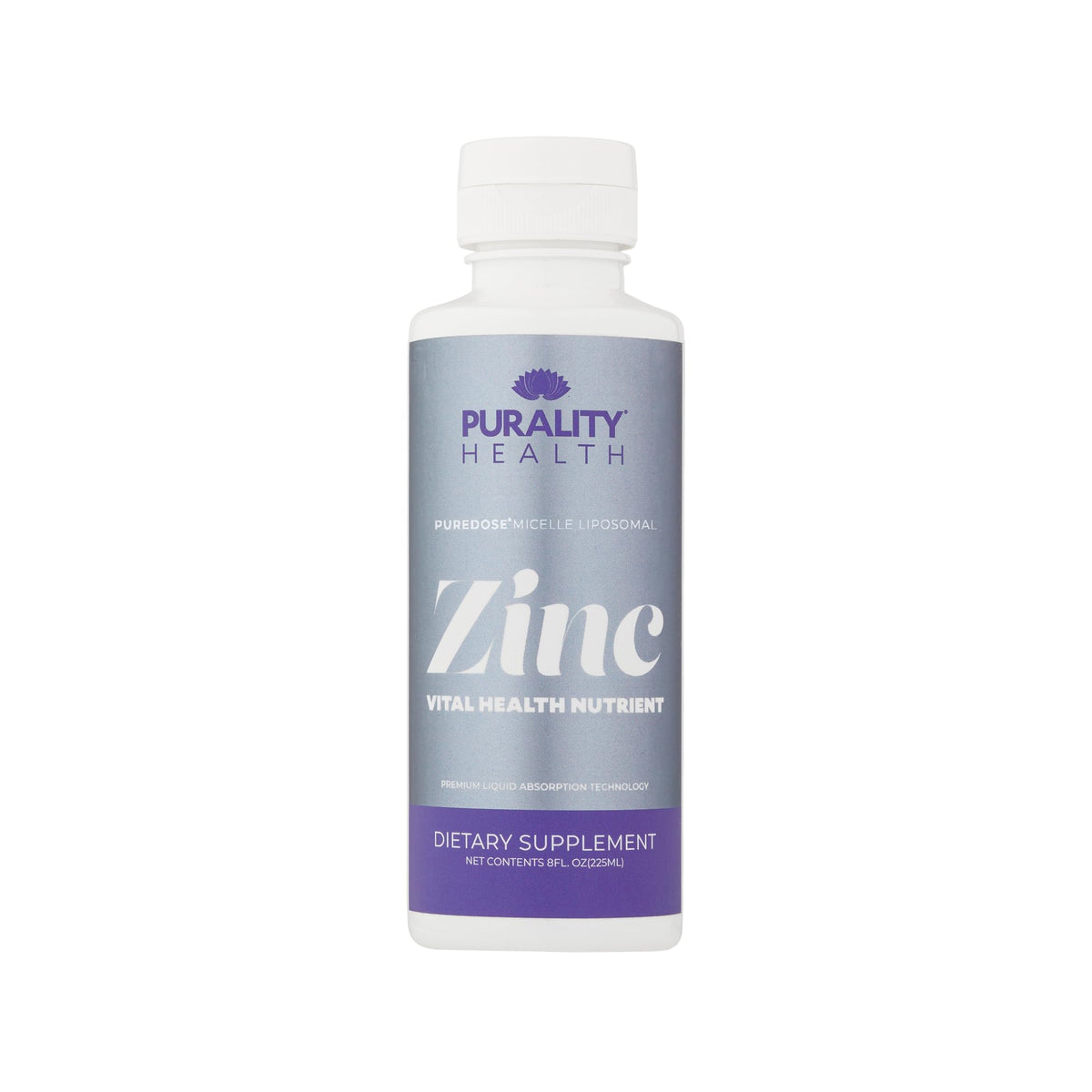 PURALITY HEALTH Liposomal Zinc bottle with blueberry flavor for easy daily dosing.