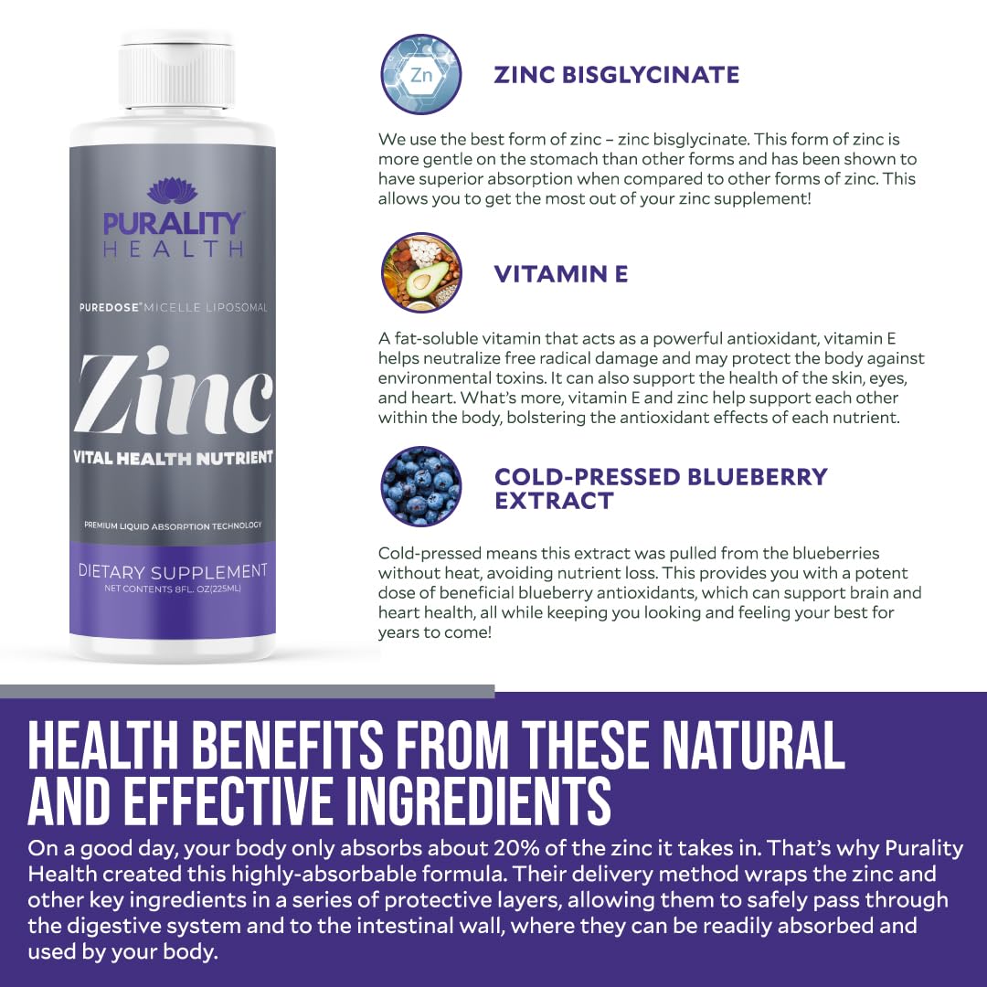 PURALITY HEALTH Liposomal Zinc being mixed in water to enjoy blueberry taste.