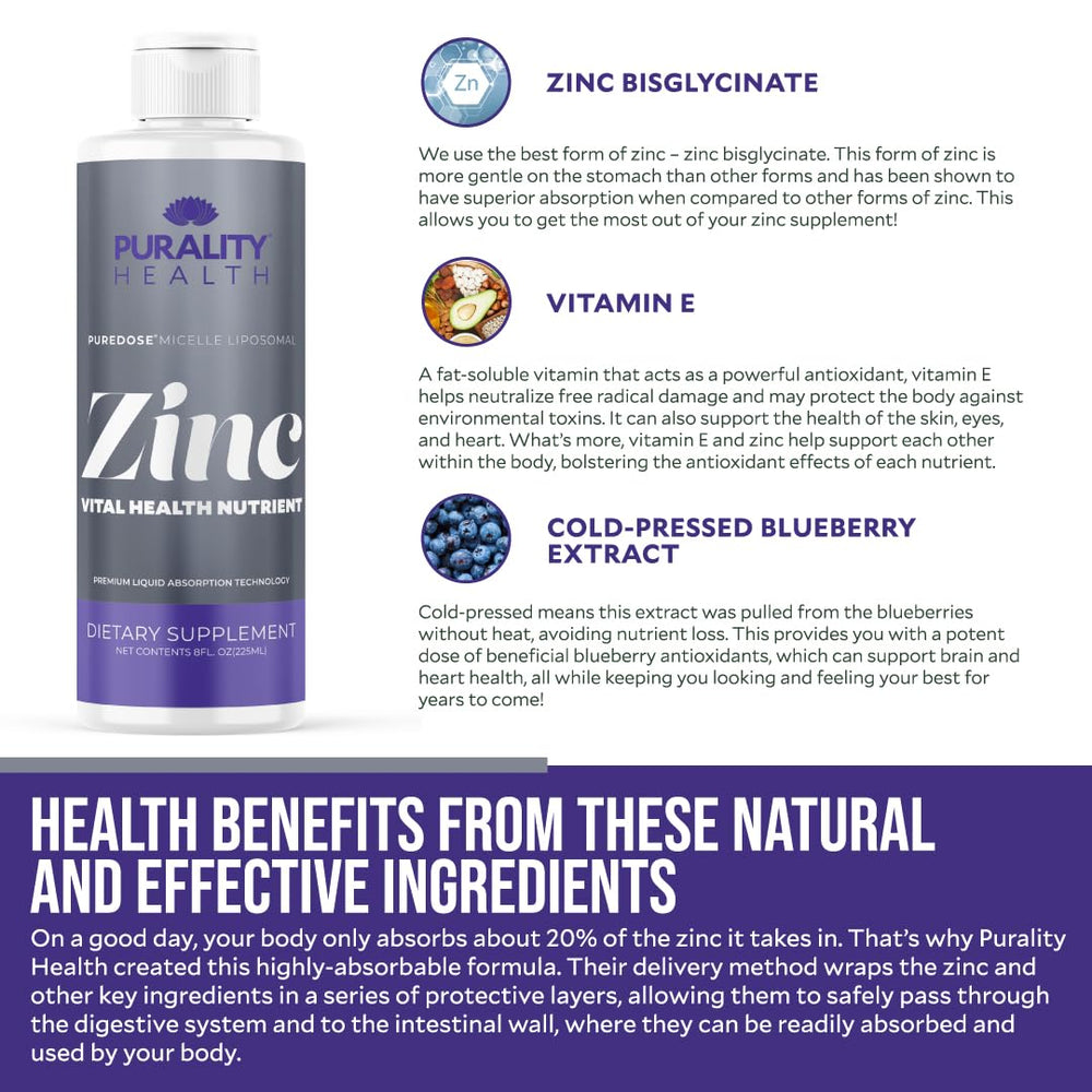 PURALITY HEALTH Liposomal Zinc being mixed in water to enjoy blueberry taste.