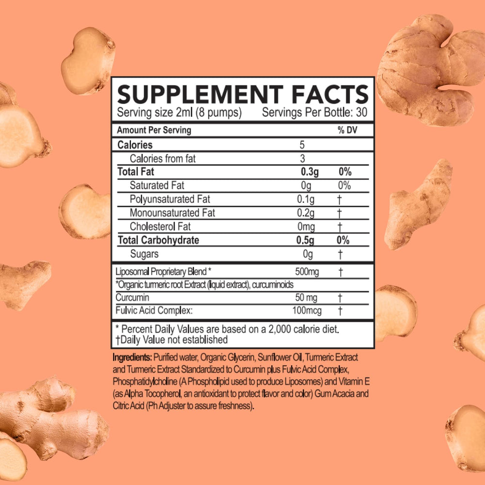Purality Health liquid turmeric bottle closeup showing premium formula.
