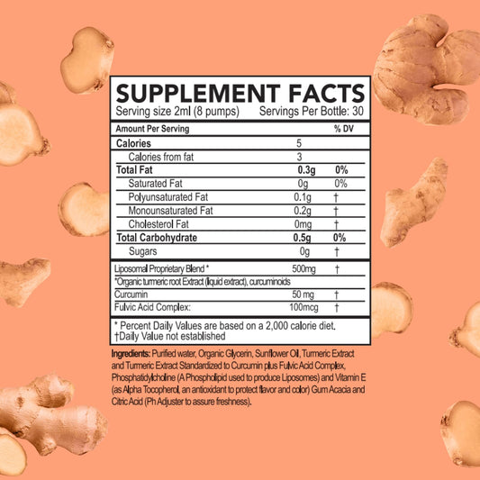 Purality Health liquid turmeric bottle closeup showing premium formula.
