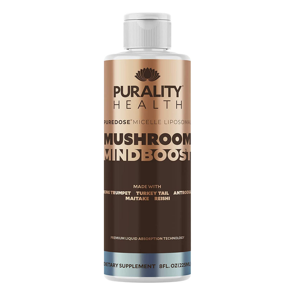 Purality Health Mushroom Mindboost chocolate bottle showing rich packaging and flavor promise