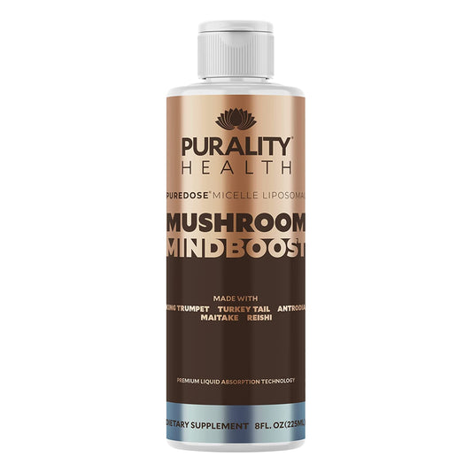 Purality Health Mushroom Mindboost chocolate bottle showing rich packaging and flavor promise