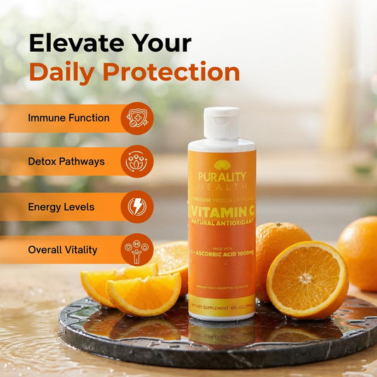 Purality Health Vitamin C pour showing easy 15 ml daily serving