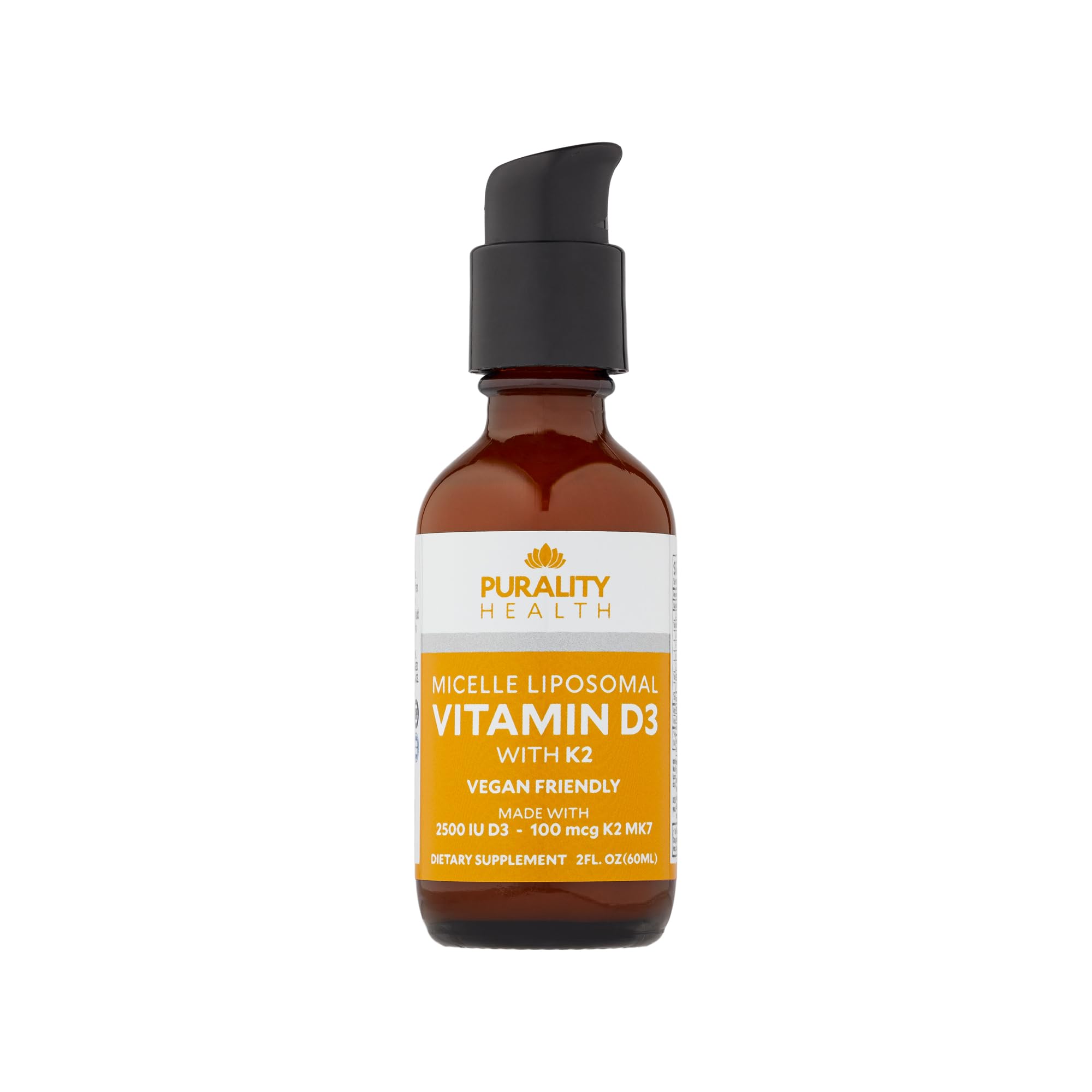 PURALITY HEALTH Vitamin D3 with K2 bottle shows vegan formula for daily calcium support