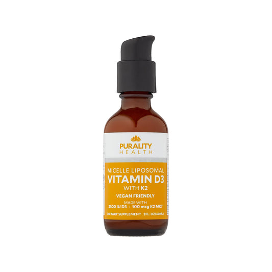 PURALITY HEALTH Vitamin D3 with K2 bottle shows vegan formula for daily calcium support
