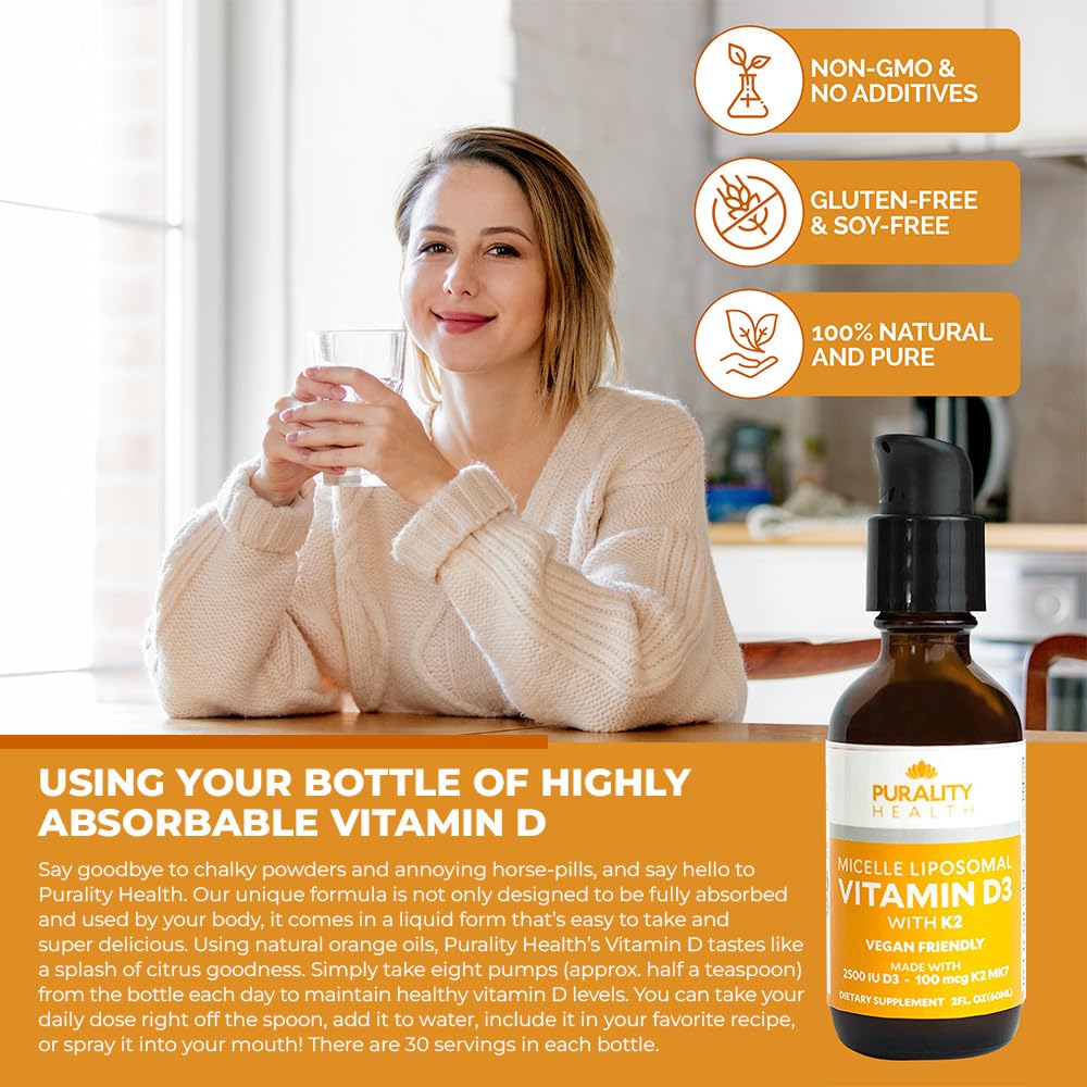 PURALITY HEALTH Vitamin D3 with K2 label closeup highlights natural lichen source