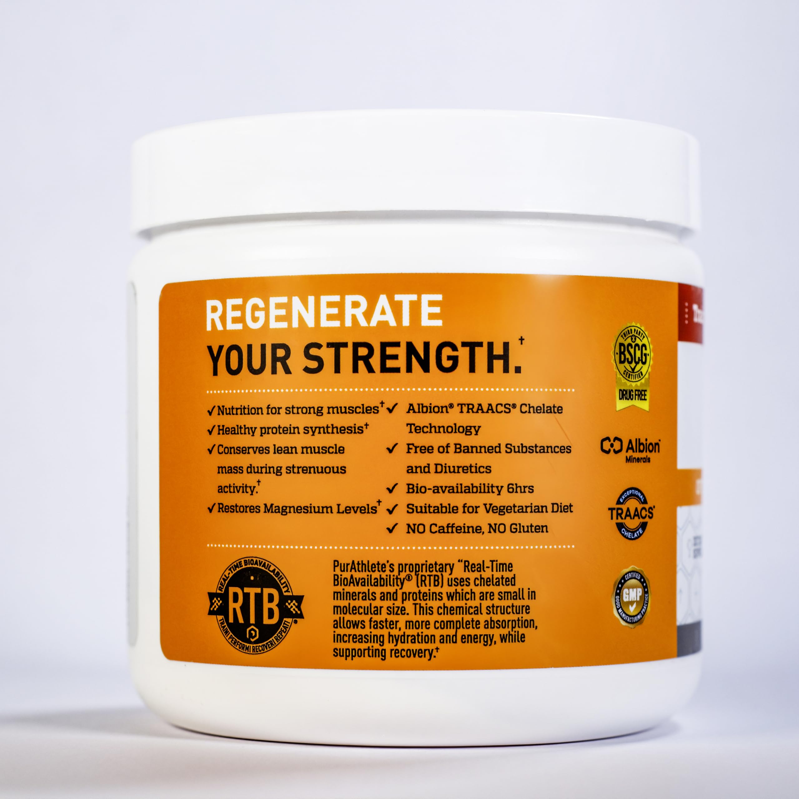 PurAthlete Regenerate+ glutamine mix highlights enhanced recovery and smoother digestion.
