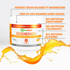 PurAthlete Regenerate+ vegan gluten-free label communicates clean, athlete-friendly ingredients.