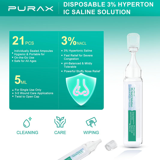 PURAX travel pack of 5ml ampoules supports portable nasal care during travel.