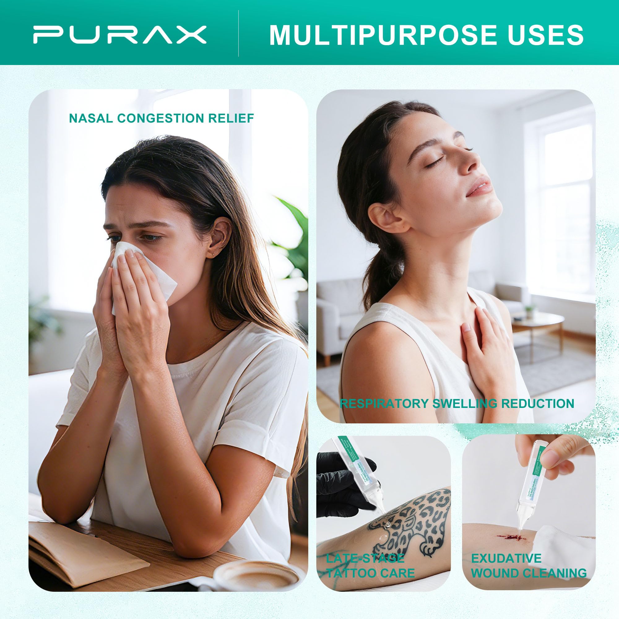 Compact 5ml ampoules from PURAX for mess-free home or travel nasal care.