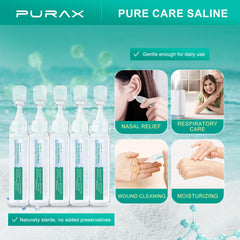 Pure sea salt ingredients in PURAX saline solution for natural daily nasal hygiene.
