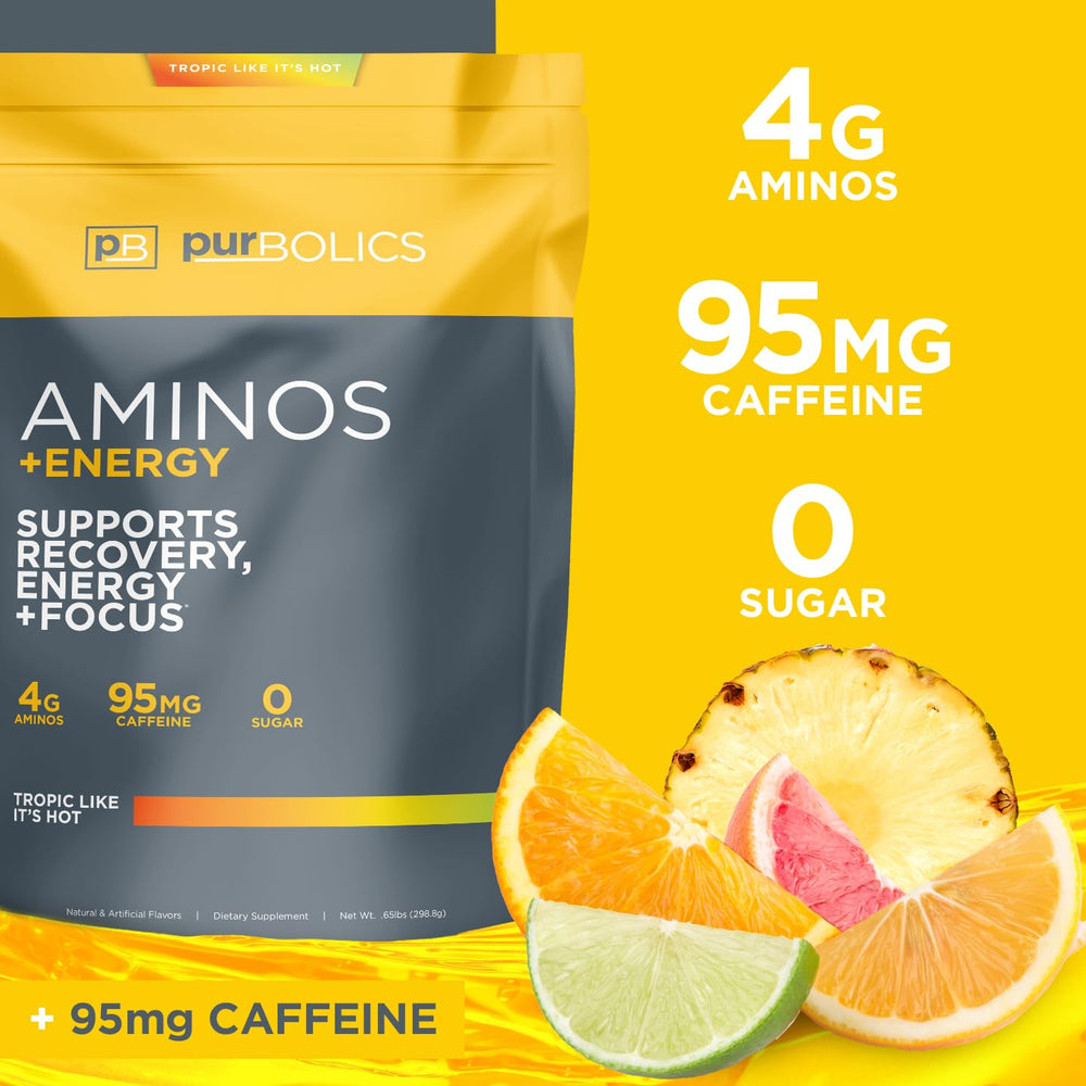 Purbolics Aminos Energy Tropic Like It's Hot orange pineapple lime flavor boosts daytime energy