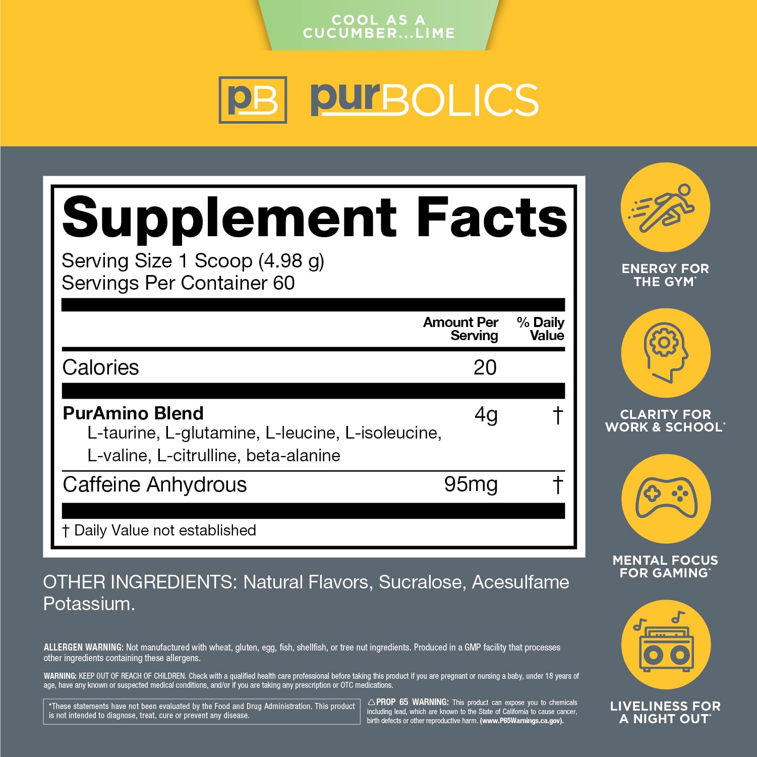 Purbolics Aminos + Energy powder scoop for quick, easy mixing
